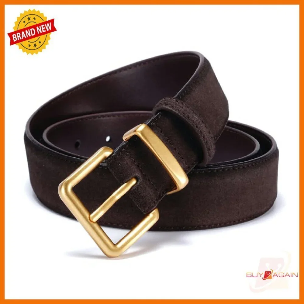 Women's Suede Leather Belt Gold Square Buckle Adjustable Waist 26-35