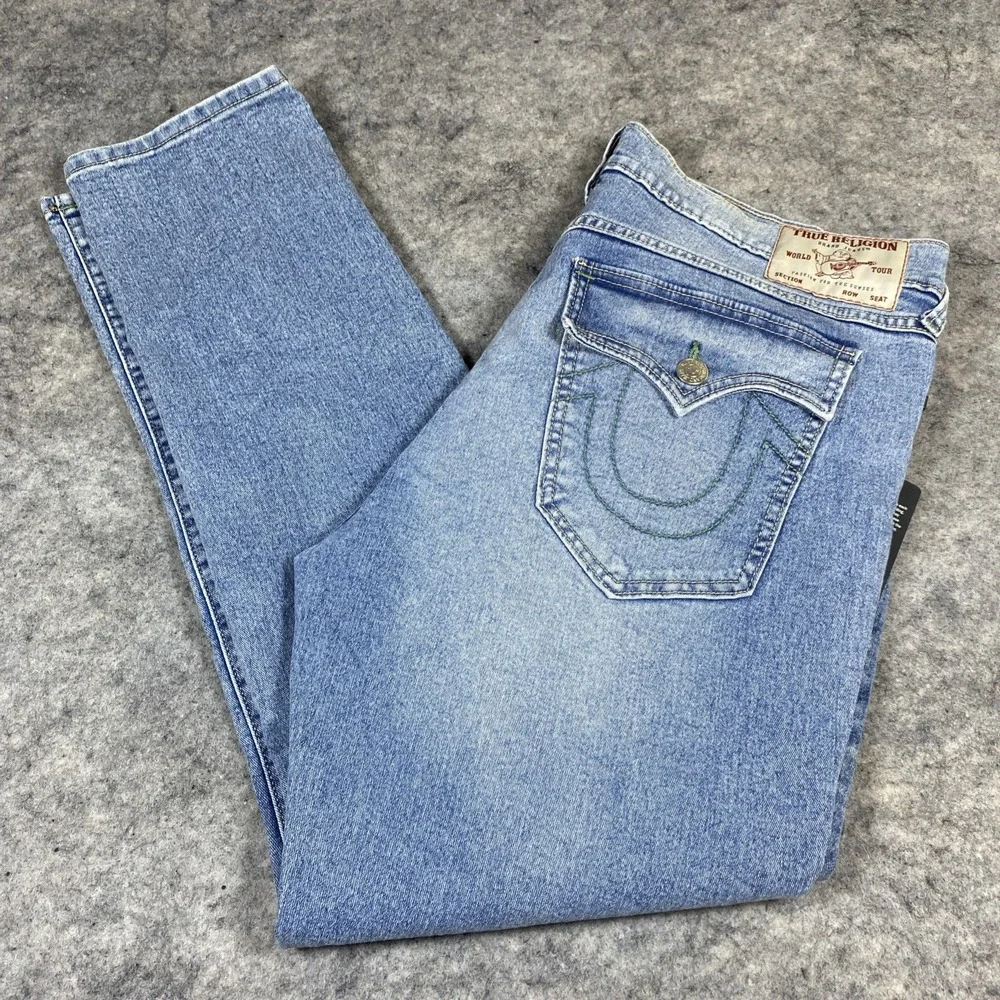 NWT True Religion Rocco Relaxed Skinny Jeans Mens 38x32 Light Wash Straight Leg‎
