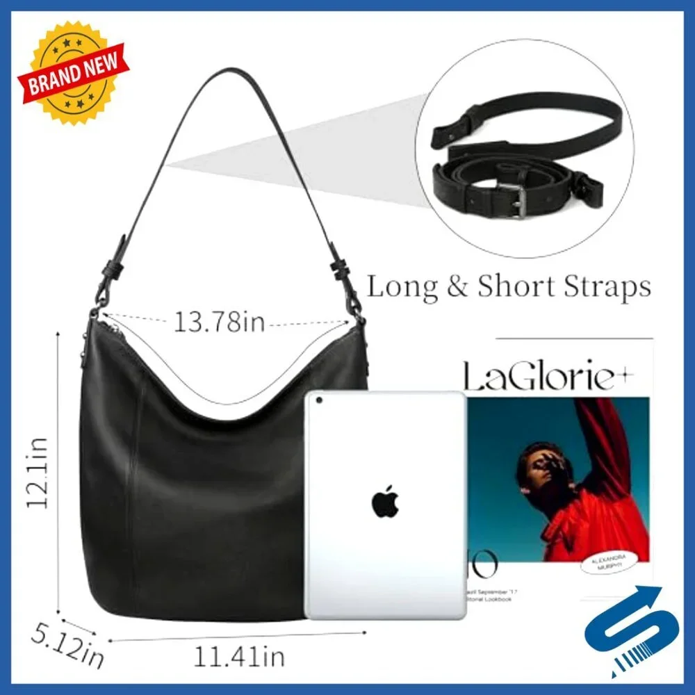 Large Capacity Leather Hobo Bag with Adjustable Straps for Everyday Work