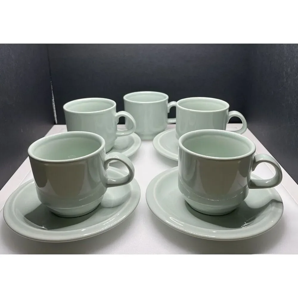 Vintage German Democratic Republic Tea ‎ Coffee Cups Saucers Set of 4 Mint Green