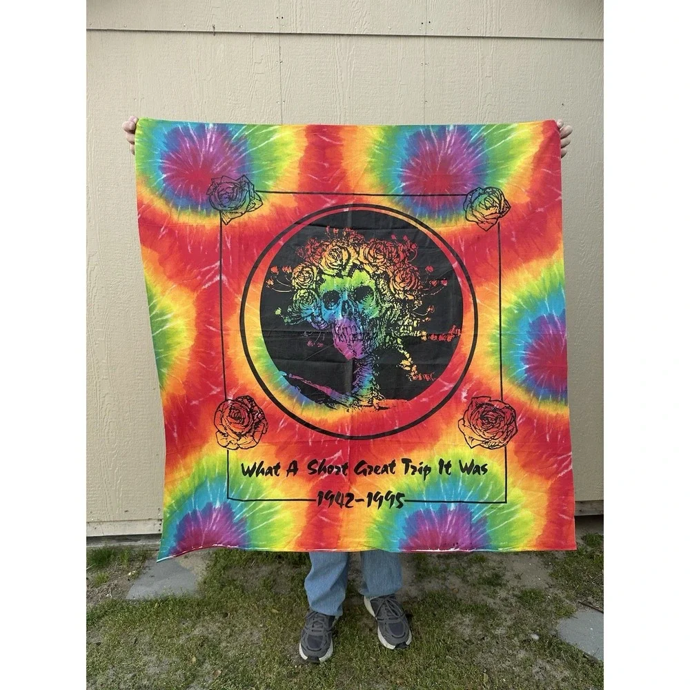 Vintage 1995 'Jerry‎ Garcia RIP' Tie Dye Fabric Wall Hanging About 44 X 44 Inch