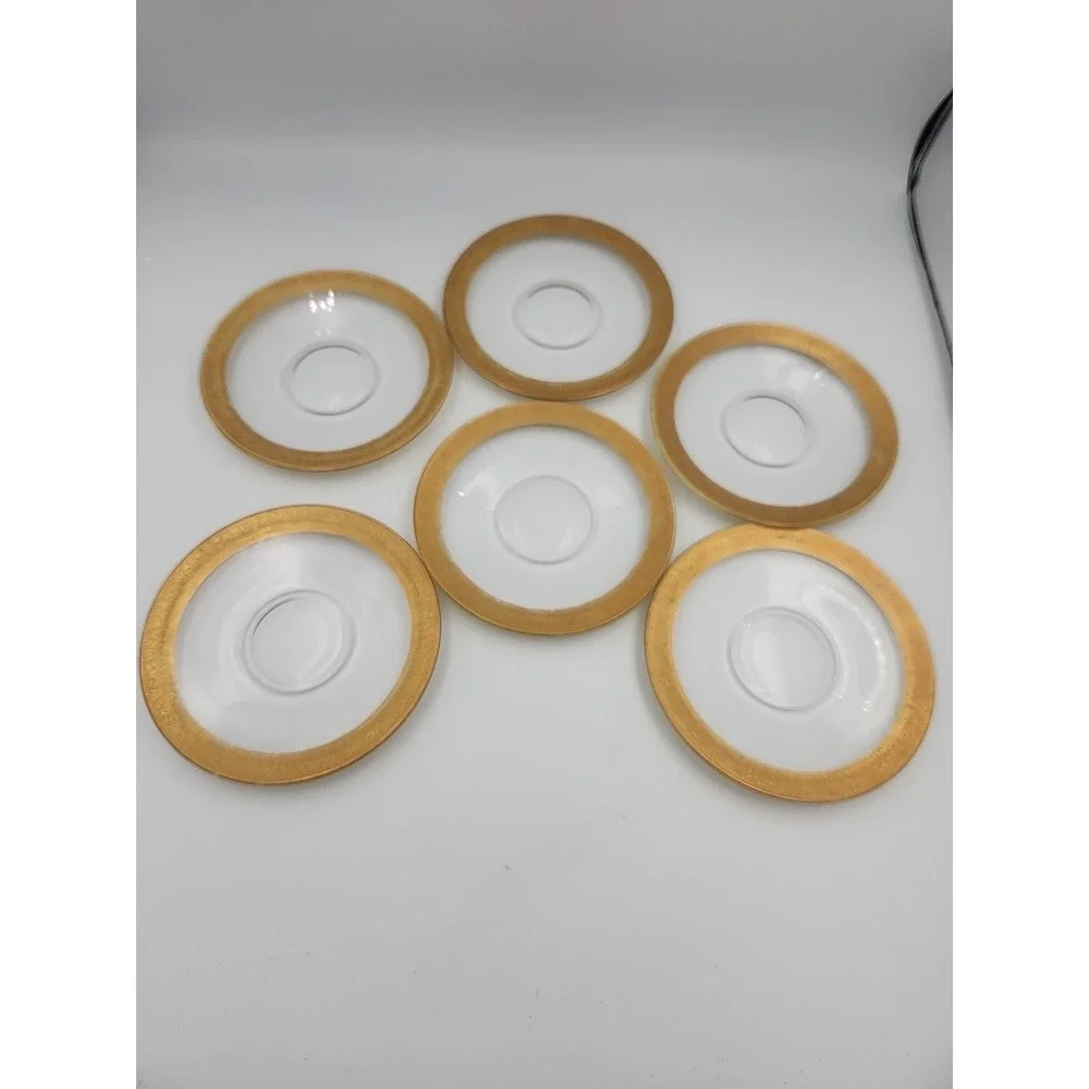 Tiffin Franciscan Clear Set 6 Gold Encrusted  Saucers‎