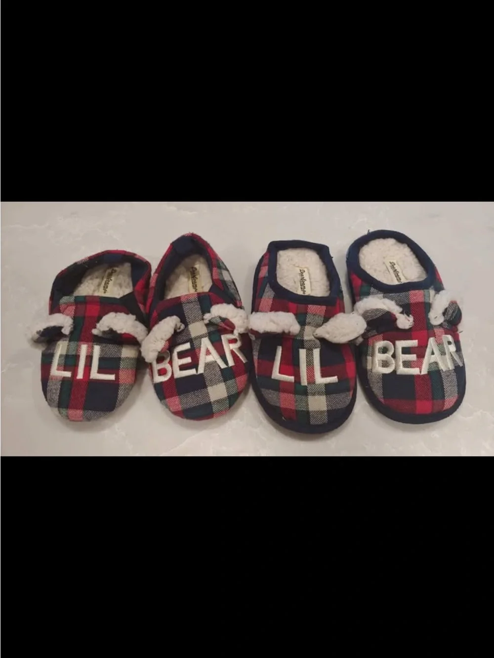 Dear foams Plaid 'Lil Bear' Kids Slippers - Red Navy Plaid