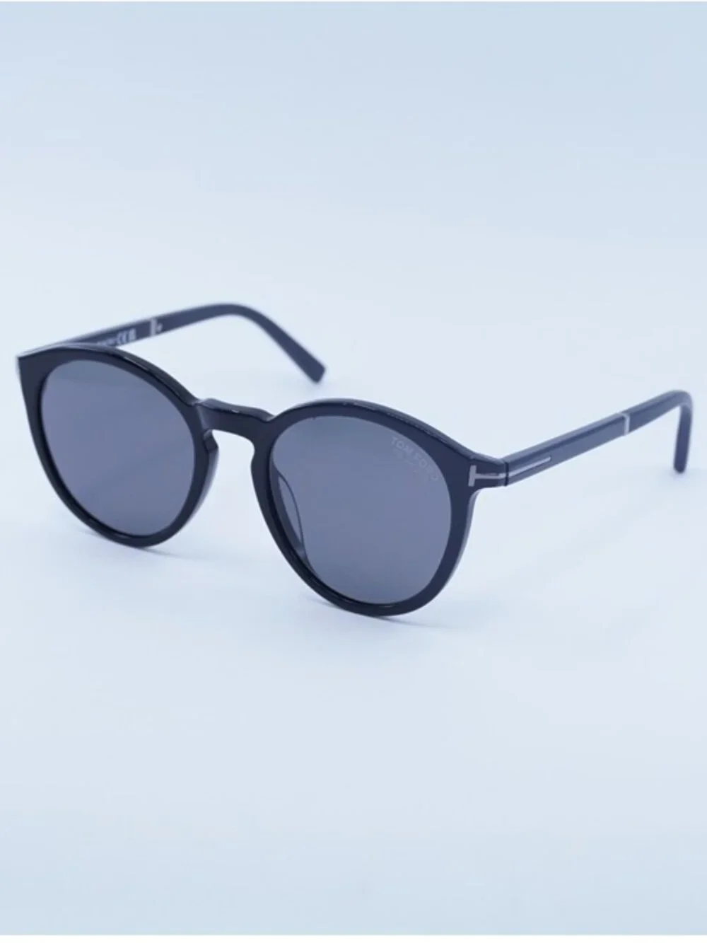 Tom Ford FT1021-N 01D Sunglasses - Shiny Black Round Frame, Smoke Lenses