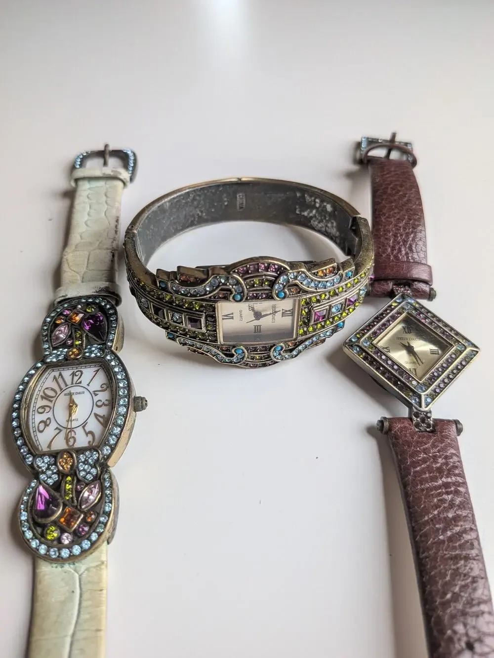 Heidi Daus Lot of 3 Crystal Bejeweled Quartz Watches Bangle Strap Set