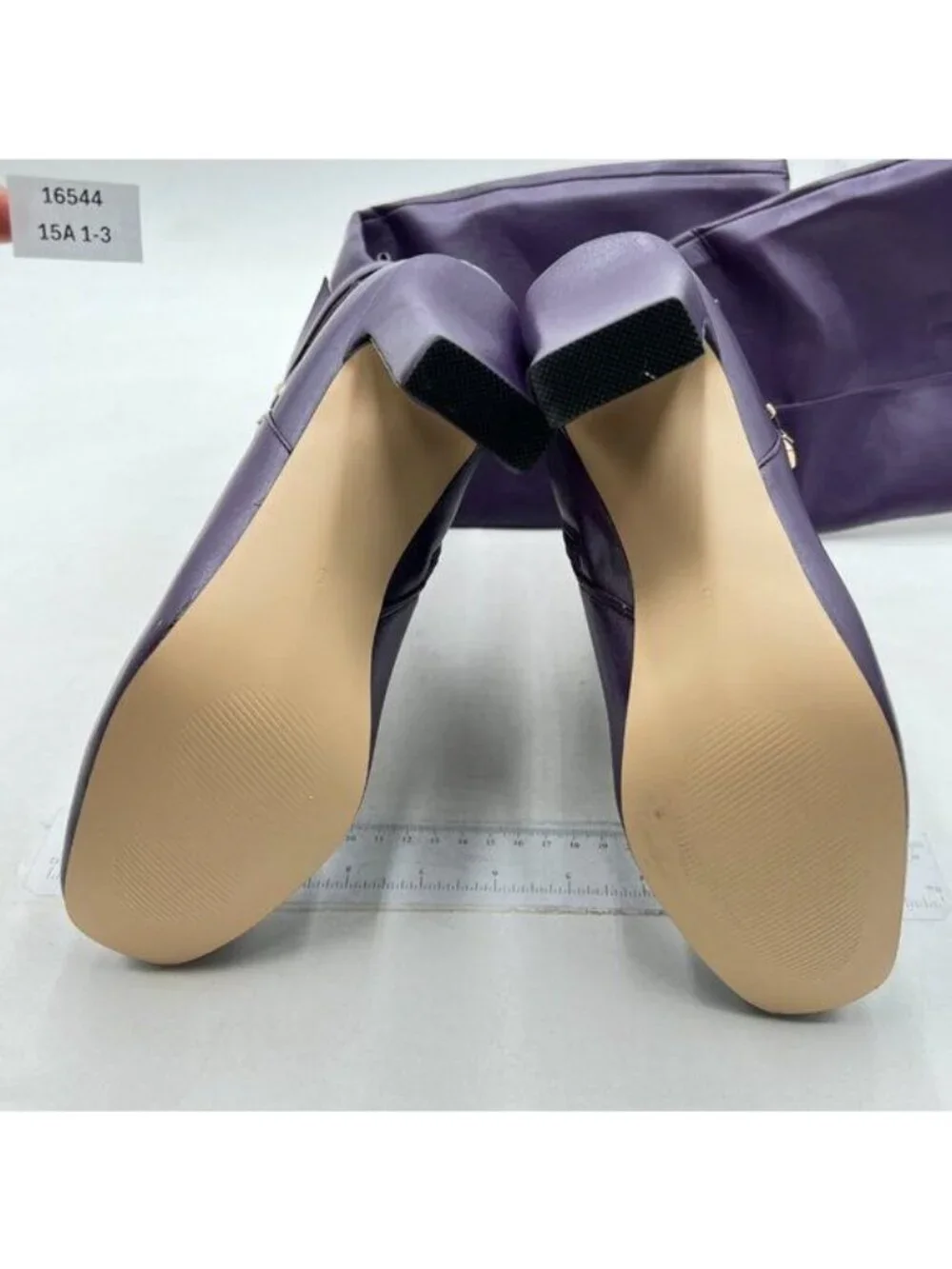 FSJ Purple Knee High Long Boots Closed Toe Chunky Heel Side Zipper Fall Shoes