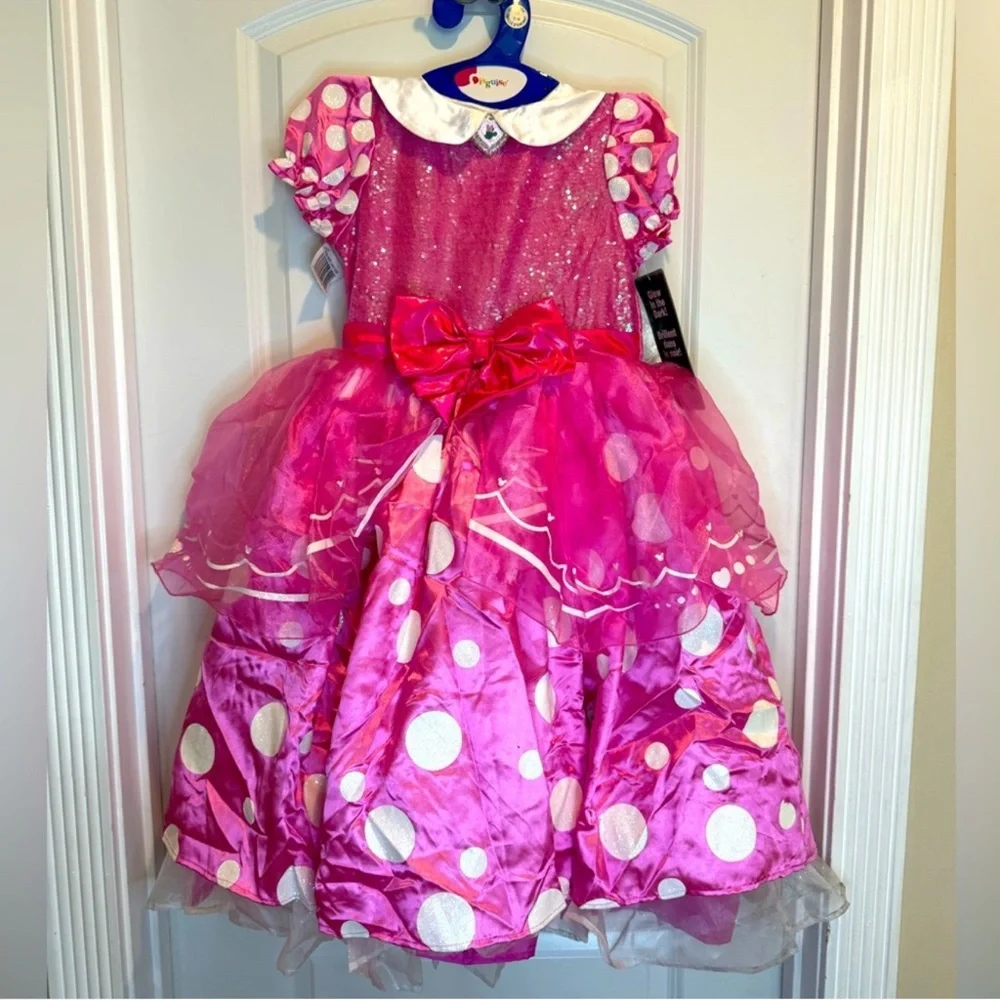 Disney Minnie Mouse Pink Dress Costume w/ ears, Glows in the Dark, Size 7/8.
