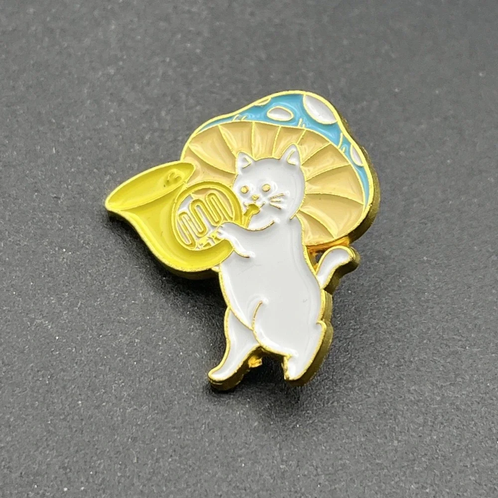 Cute Mushroom Cat French‎ Horn Instrument Lapel Hat Pin