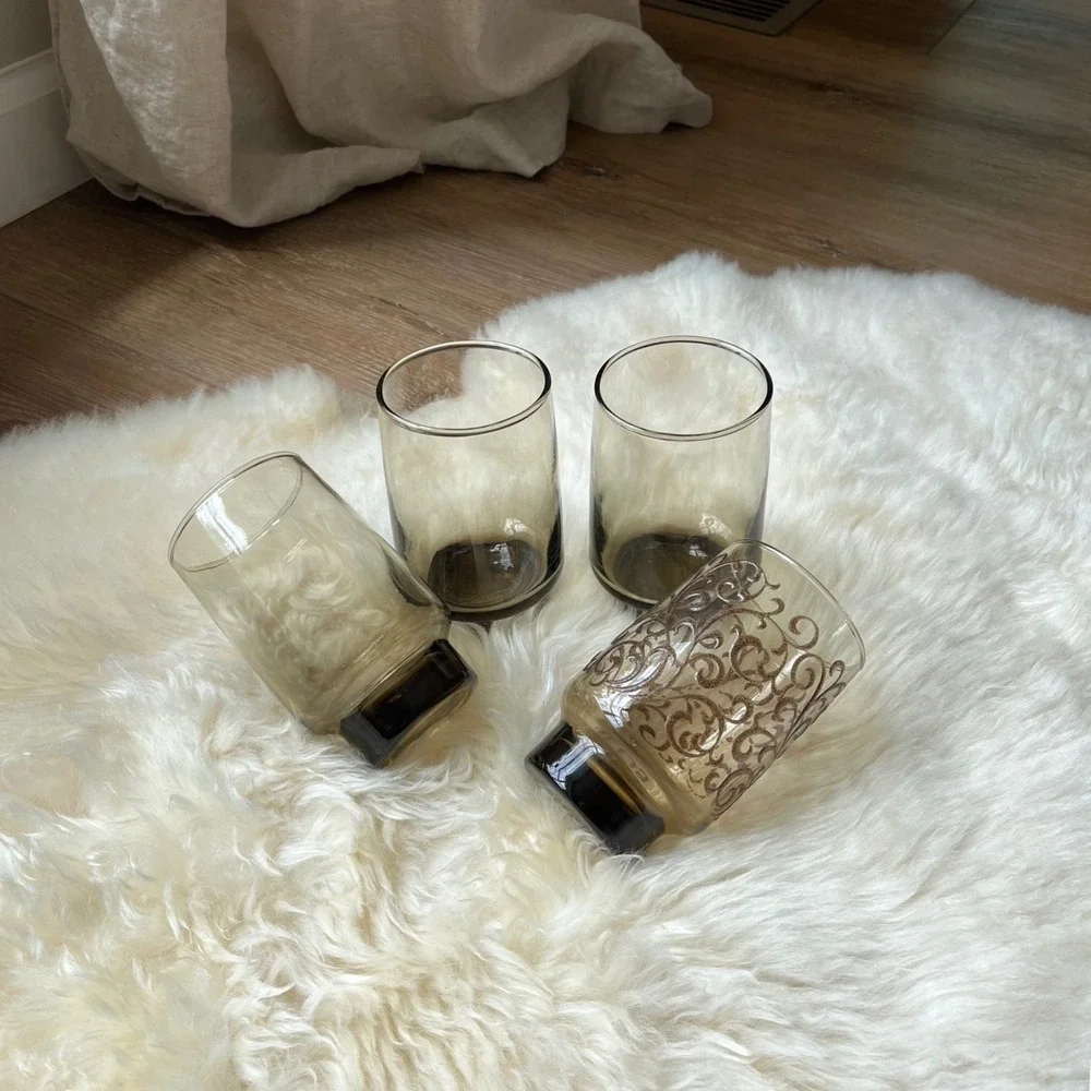 Vintage 70's Smoked‎ Drinking Glasses