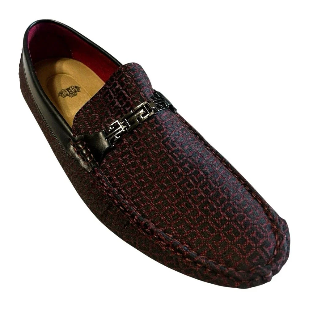 Royal Shoes Mens  Loafer Moccasin Driving Burgundy Black Geo Casual Size 12