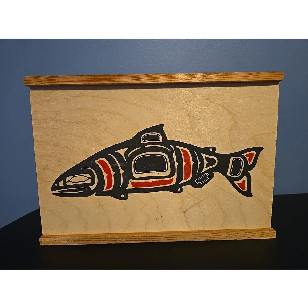 Native Northwest Haida Fish Painted Decorative Trinket Keepsake‎ Box Art Alaska