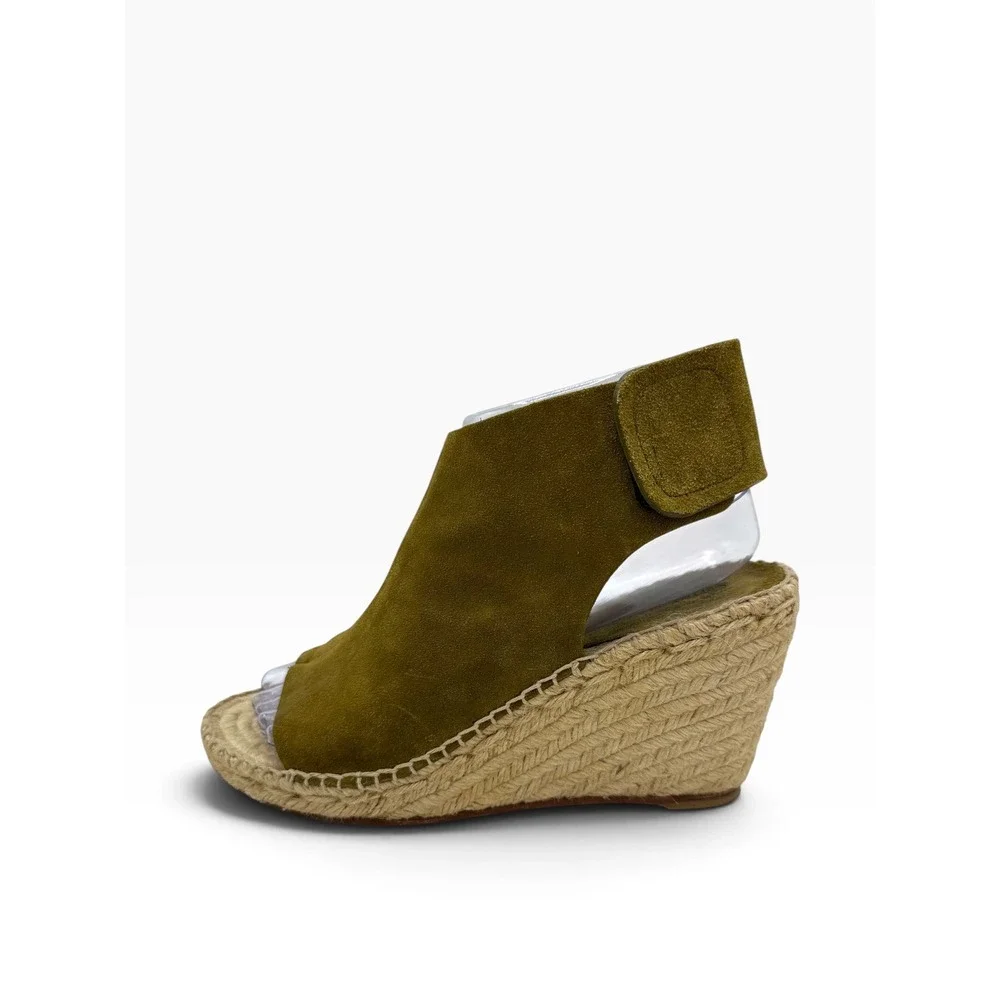 Celine Paris Olive Green Suede Espadrille Wedge Sandals Spain Size 38
