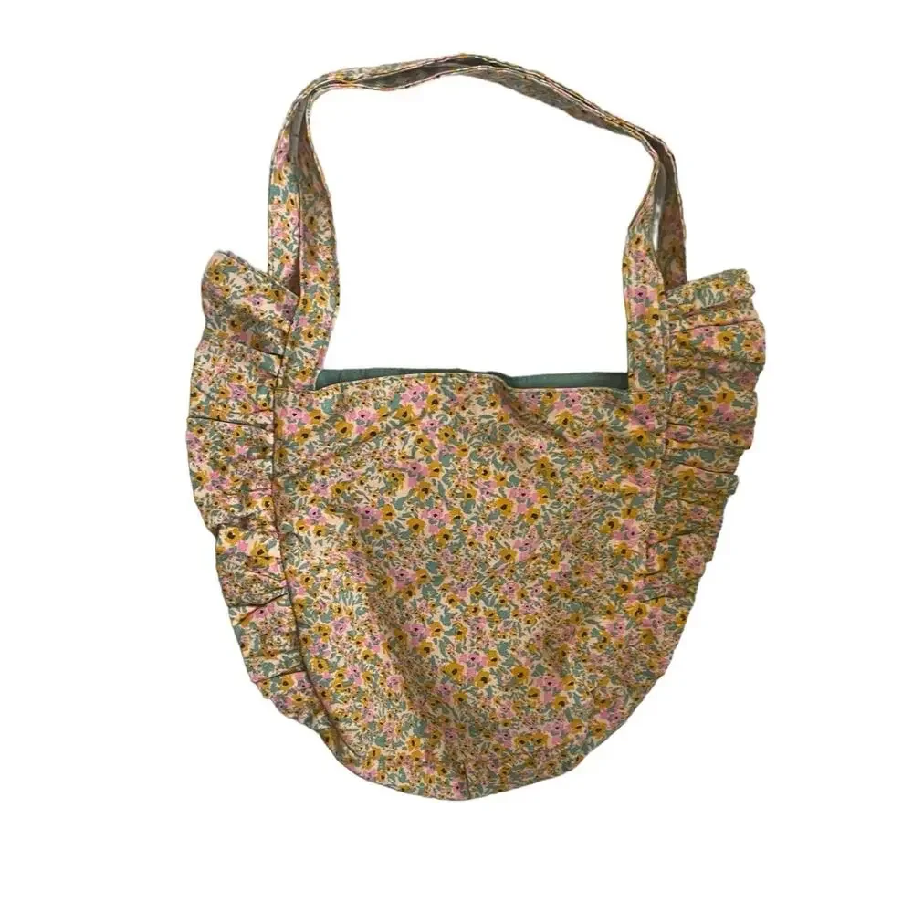 Target‎ Girls Hobo Bag Pastel Floral Print Ruffle Cloth Snap Closure Cottage Y2K
