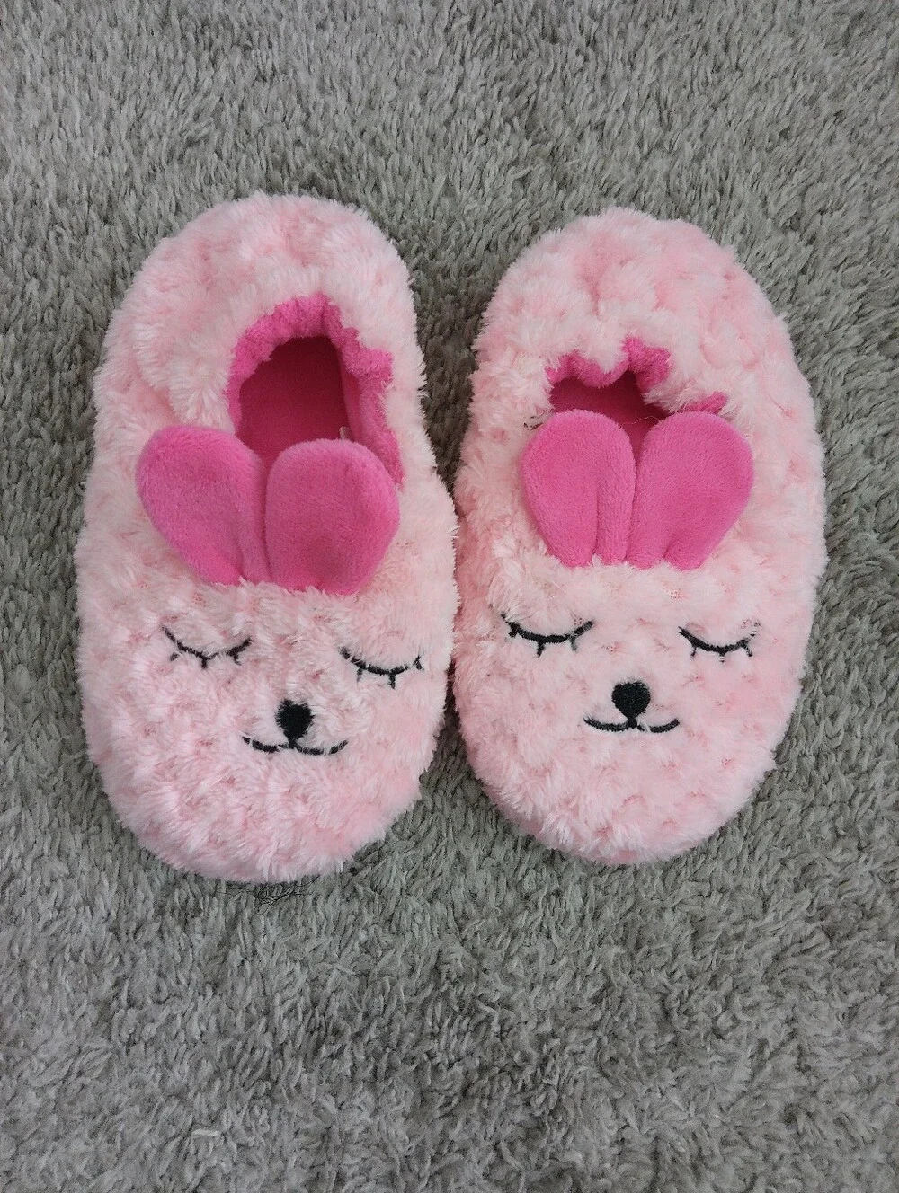Girls Pink Plush Bunny Slipper Shoes Size L/9-10