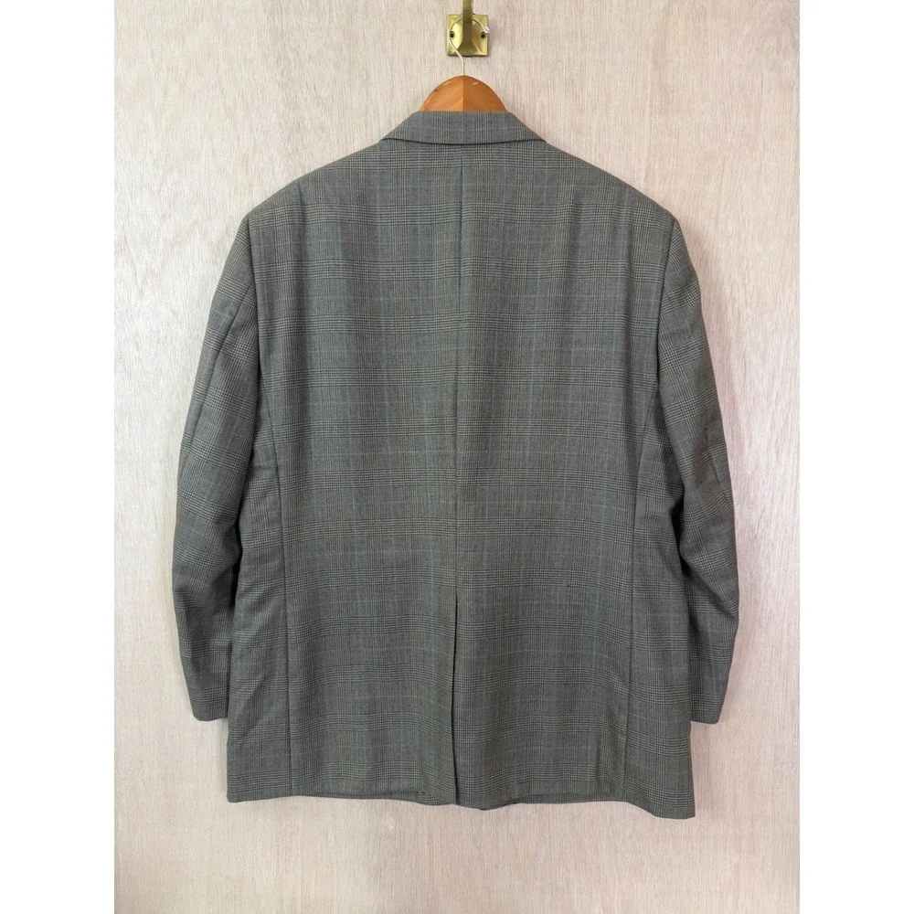 Joseph & Feiss Gold Mens 46R Wool Suit Jacket Grey Glen Plaid Blazer 2-Button