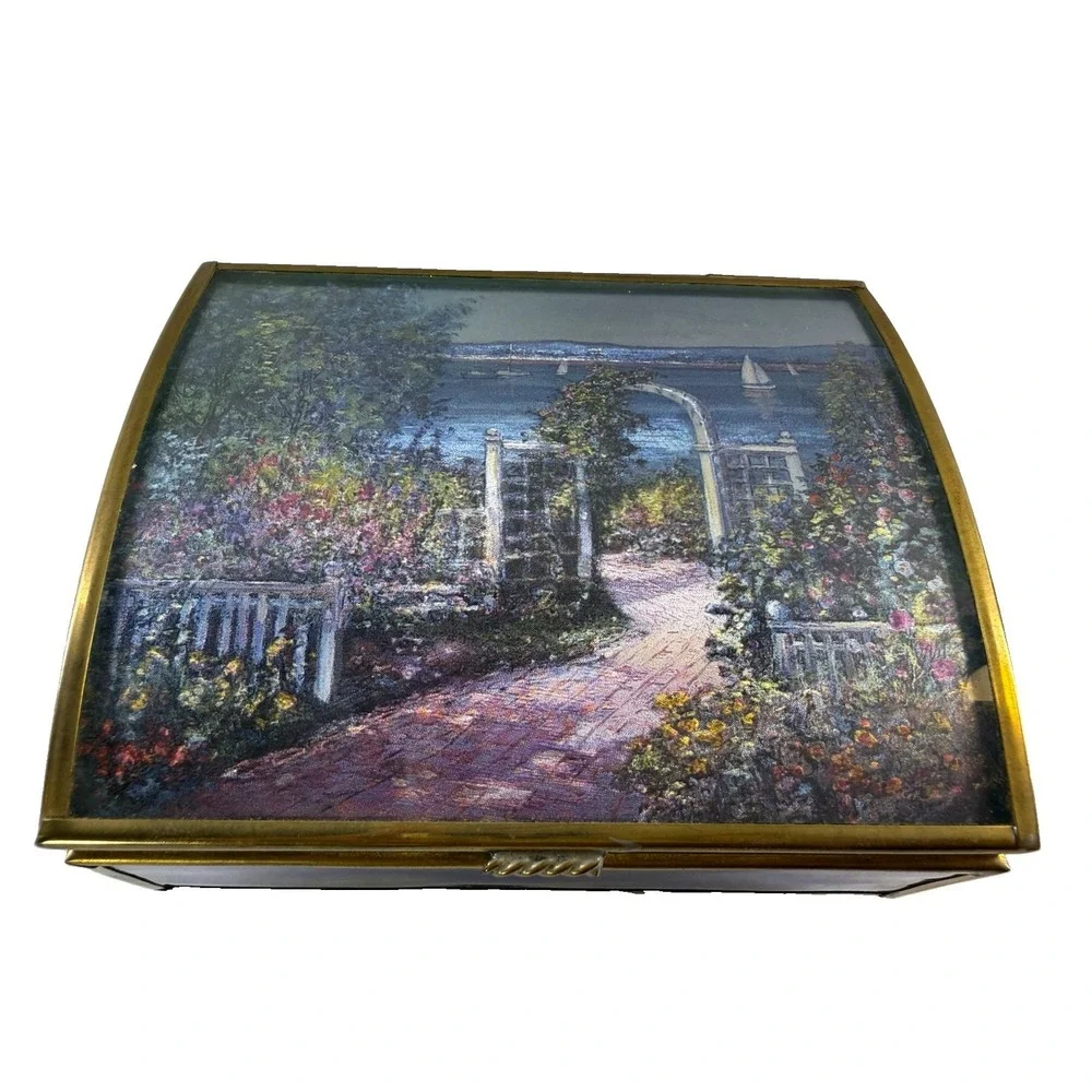 Vintage Enesco Brass & Cobalt Blue Glass Music Box The Spring/Primavera Mexico