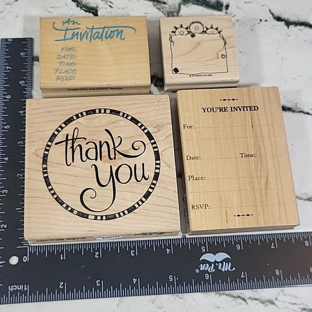 Large Rubber Stamps Party Invitation Lot Thank You You're Invited Mounted Crafts