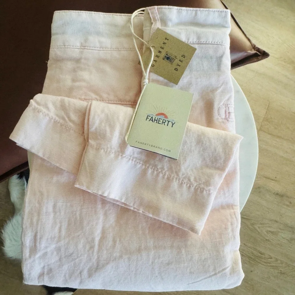 Faherty Malibu Linen & Cotton‎ Chino Shorts, Size 40 Waist,  Summer Pink, NWT