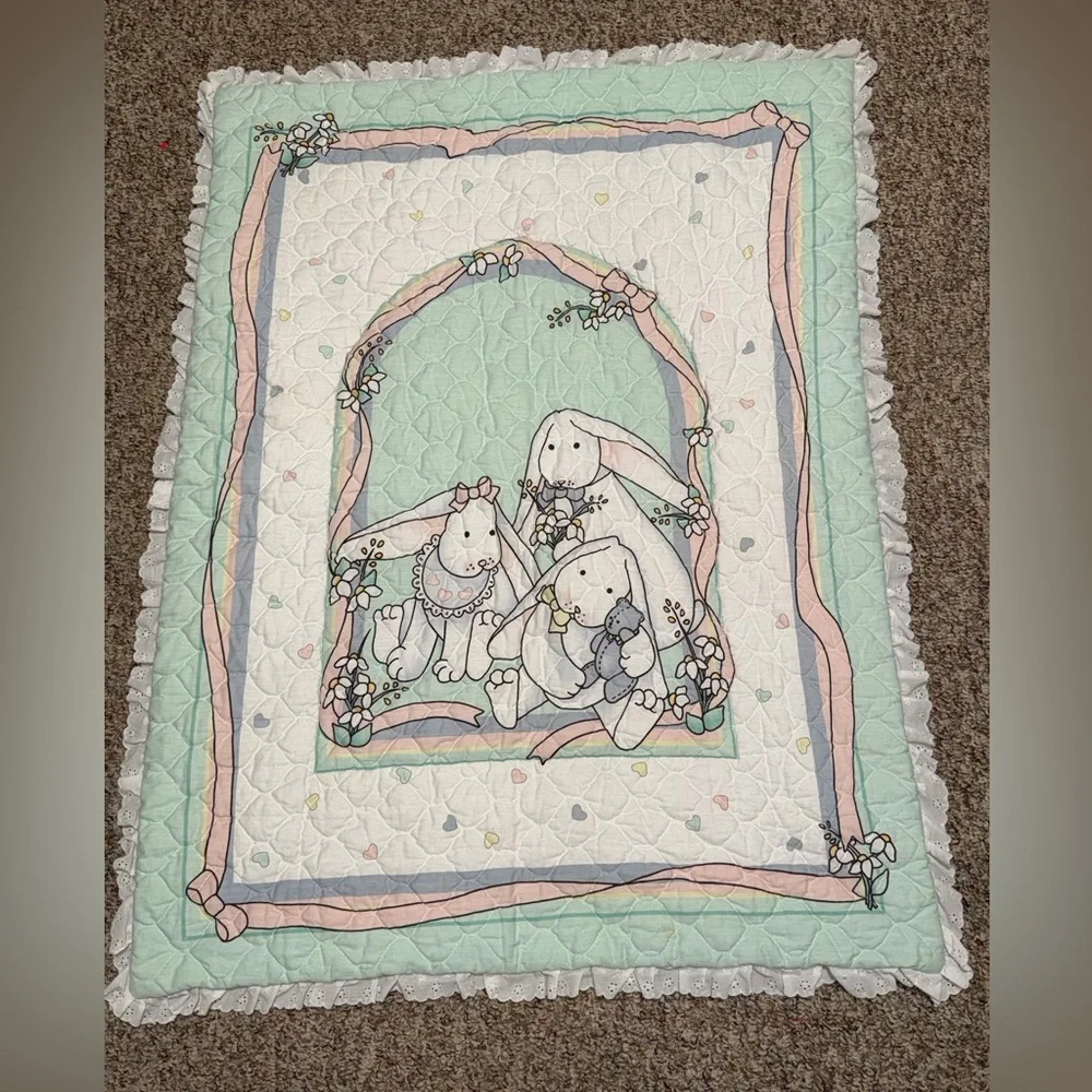 vintage Daisy Kingdom nursery quilt cows‎ bunnies unisex boys girls baby blanket