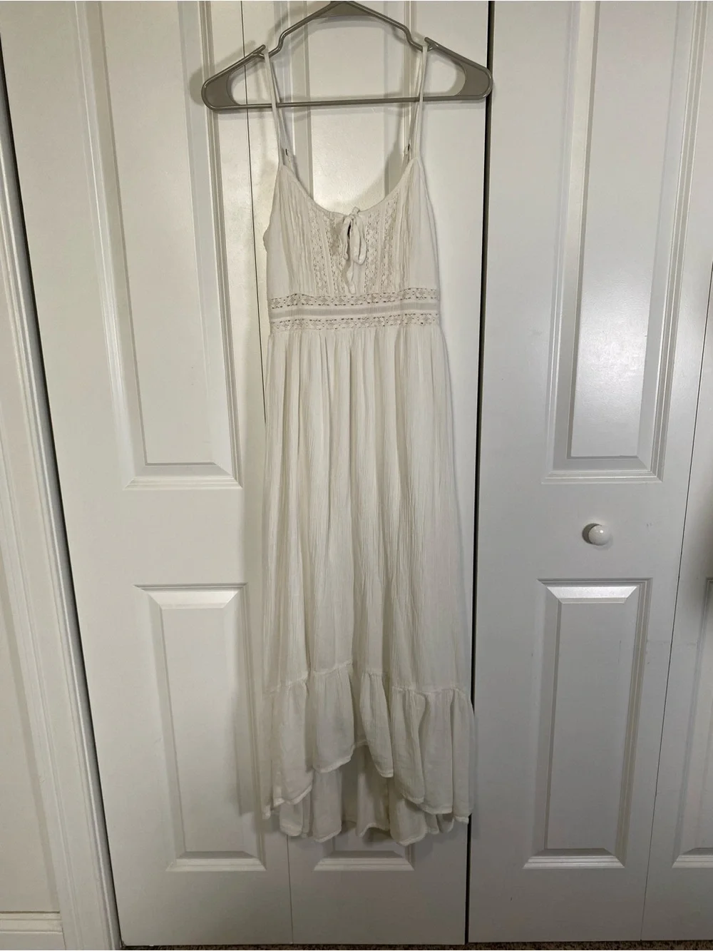 Abercrombie & Fitch Lace-Trim Smocked Tiered Maxi Slip Dress