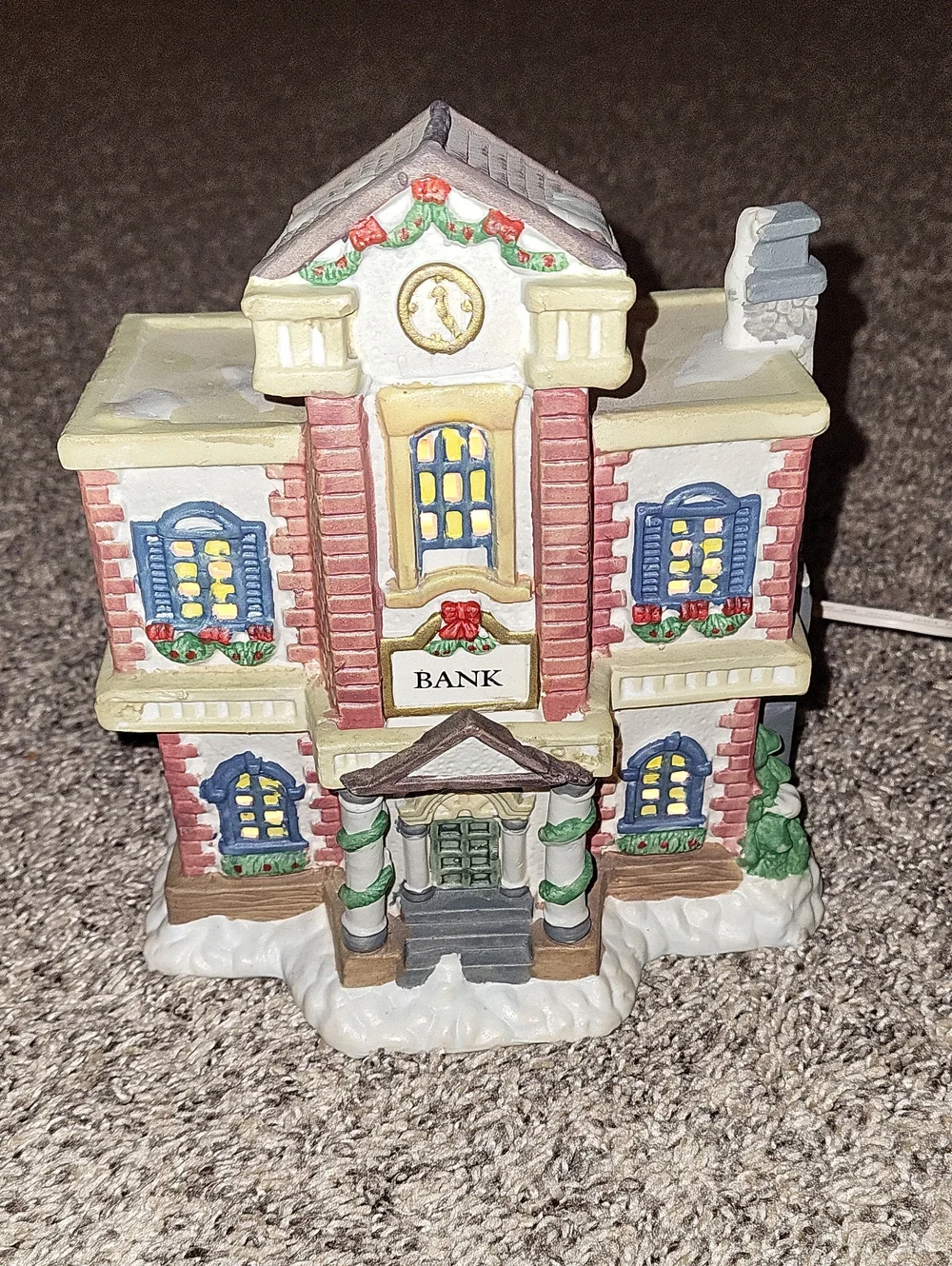 Holiday Ceramic Bank Building - Red, Cream & Blue