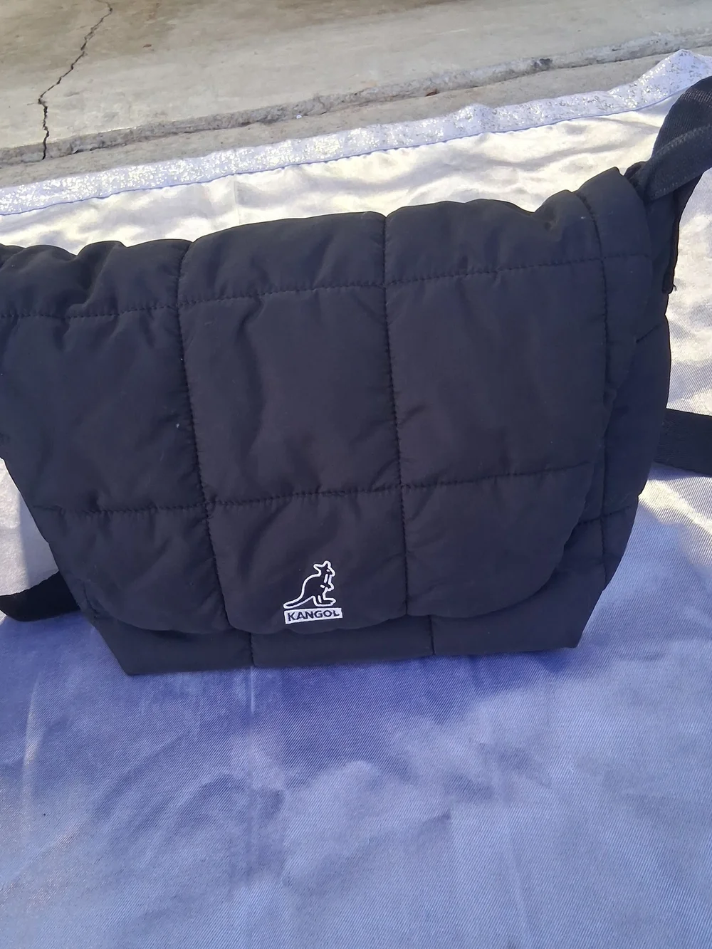 Kangol Black Quilted Messenger Crossbody Bag