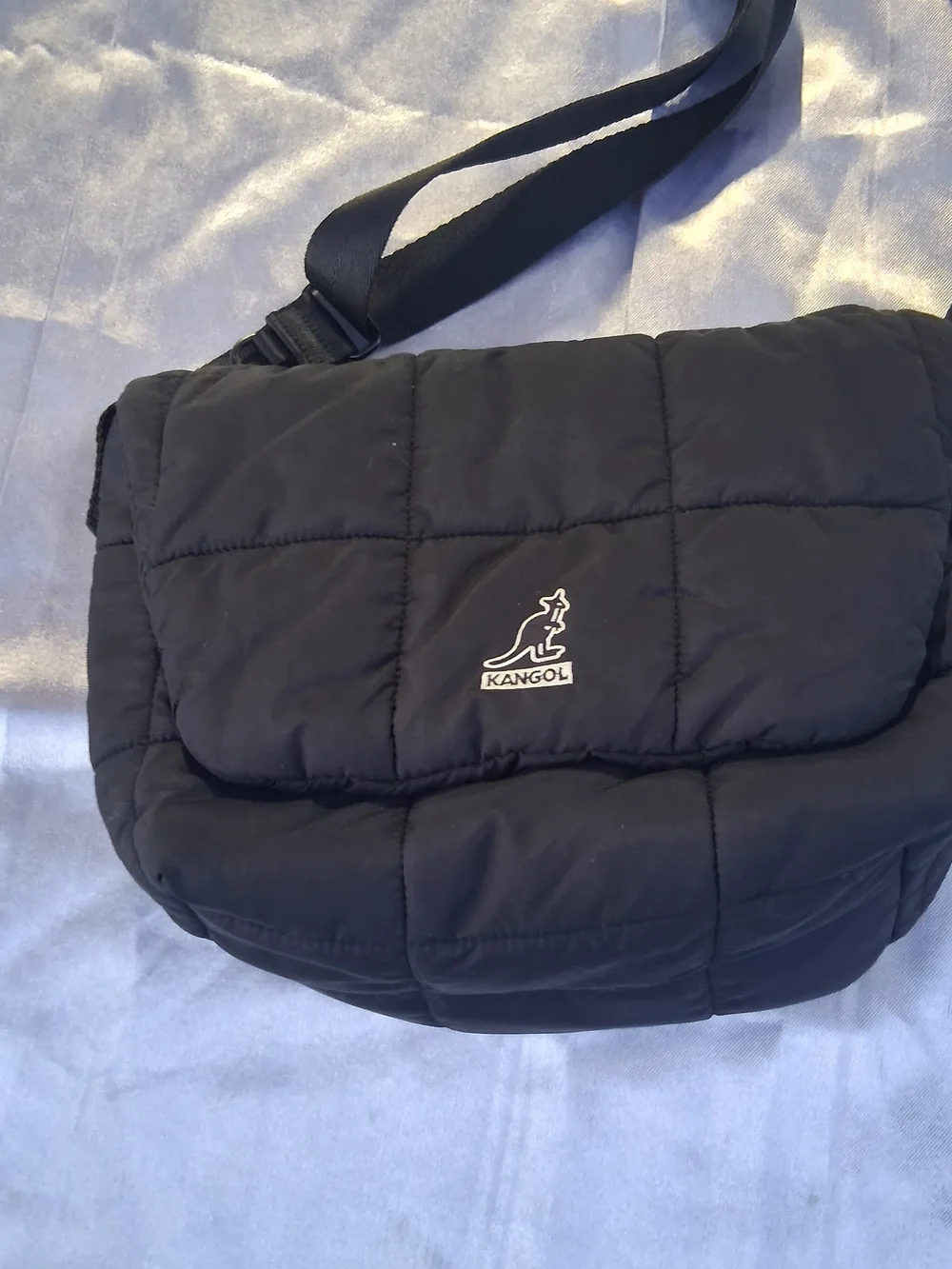 Kangol Black Quilted Messenger Crossbody Bag
