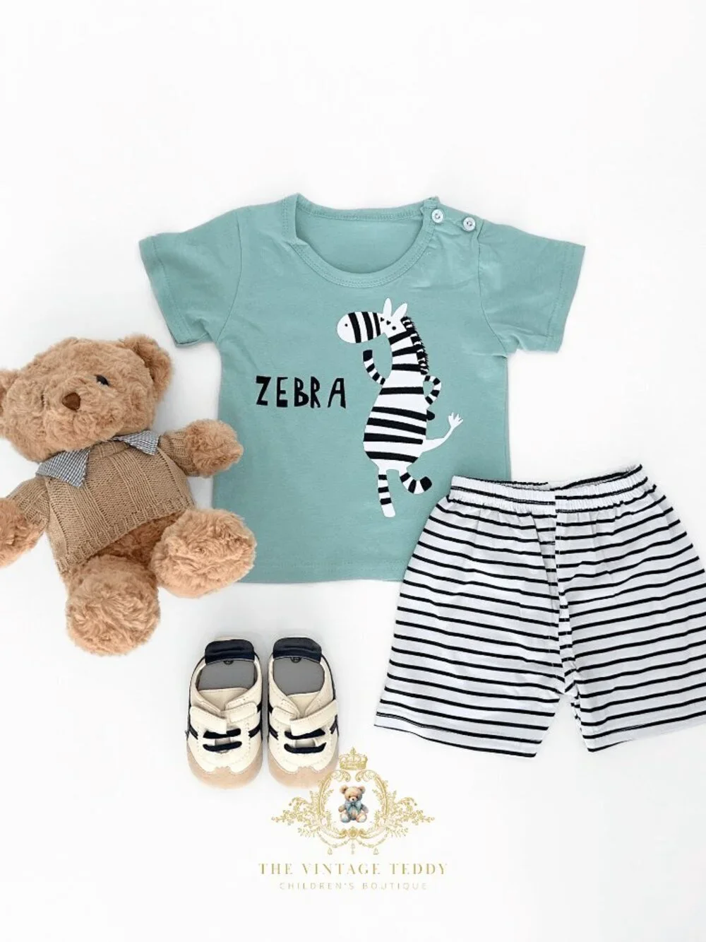 NWT Cute Boys Matching Set Kids T-shirt & Shorts 2-Piece 100% Cotton Zebra 3T