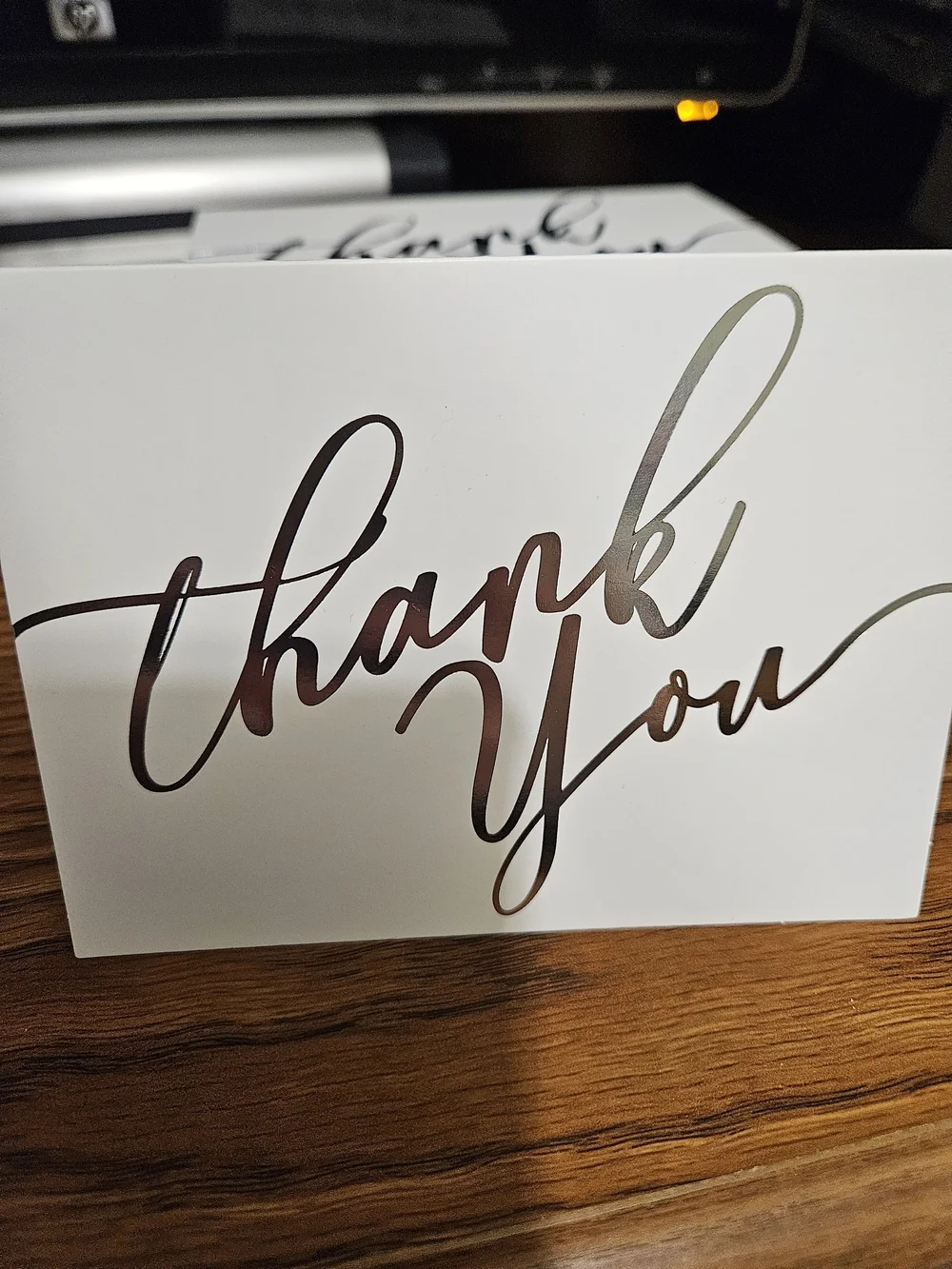 Thank You Folded Card with Silver Script - White