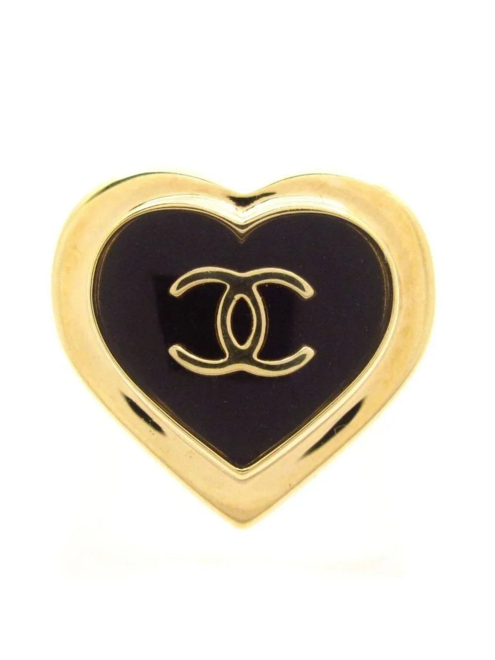 Chanel Ring CC Logo Gold Black Heart