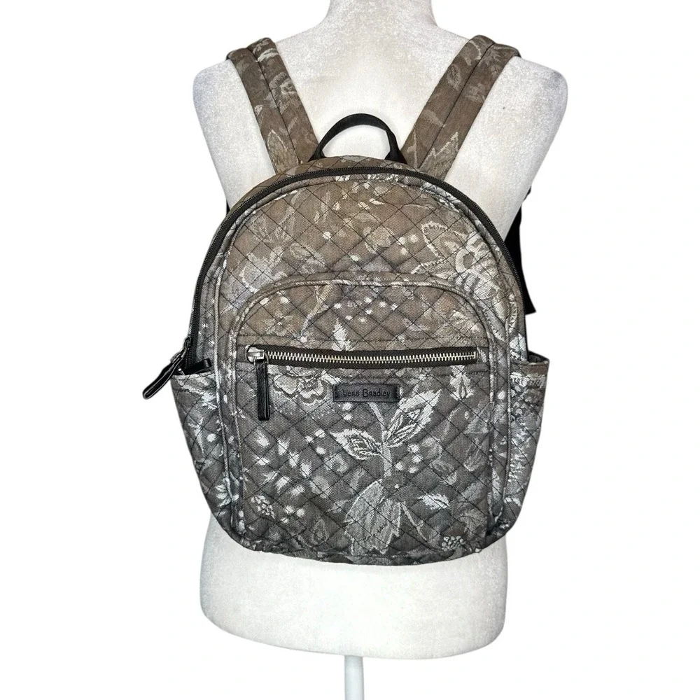 Vera Bradley Cloud Gray Paisley Print Quilted Fabric Backpack‎