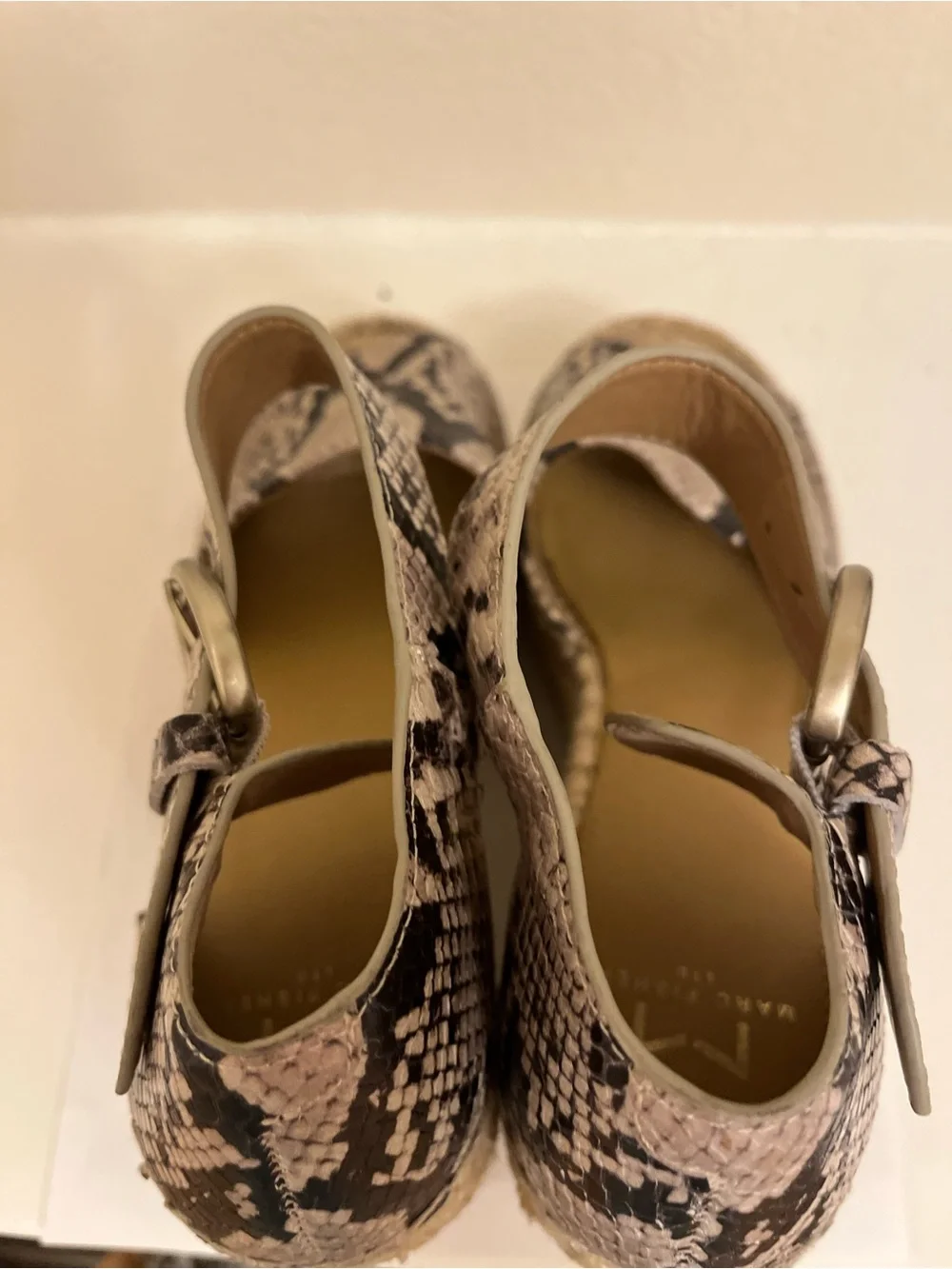 Marc Fisher Snake-Print Espadrille Platform Wedges - Beige/Black - Size 9M