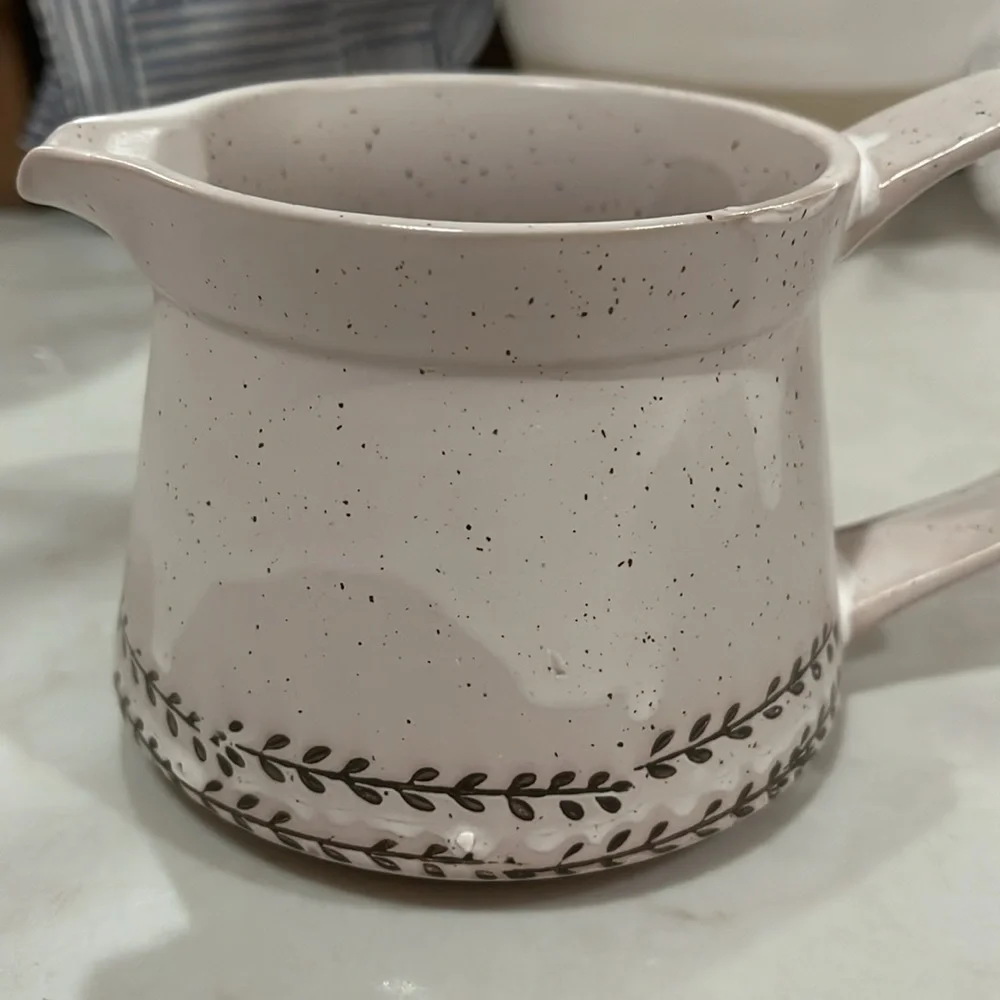 Creative Co-Op White & Black Debossed Pattern Reactive Glaze Stoneware Creamer