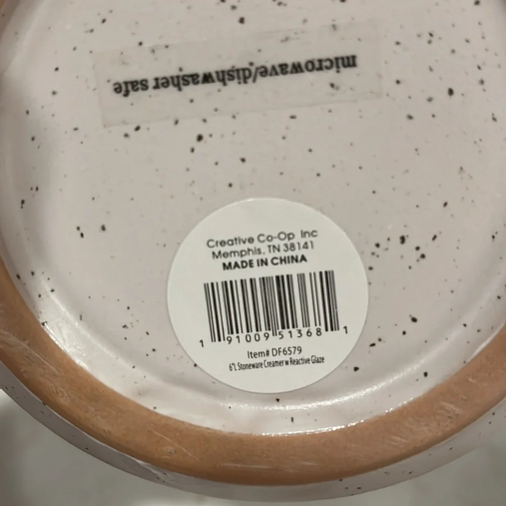 Creative Co-Op White & Black Debossed Pattern Reactive Glaze Stoneware Creamer