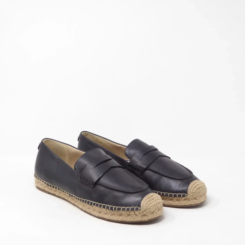 Sam Edelman Kai Womens Espadrille Loafers Black Leather Slip On 10M
