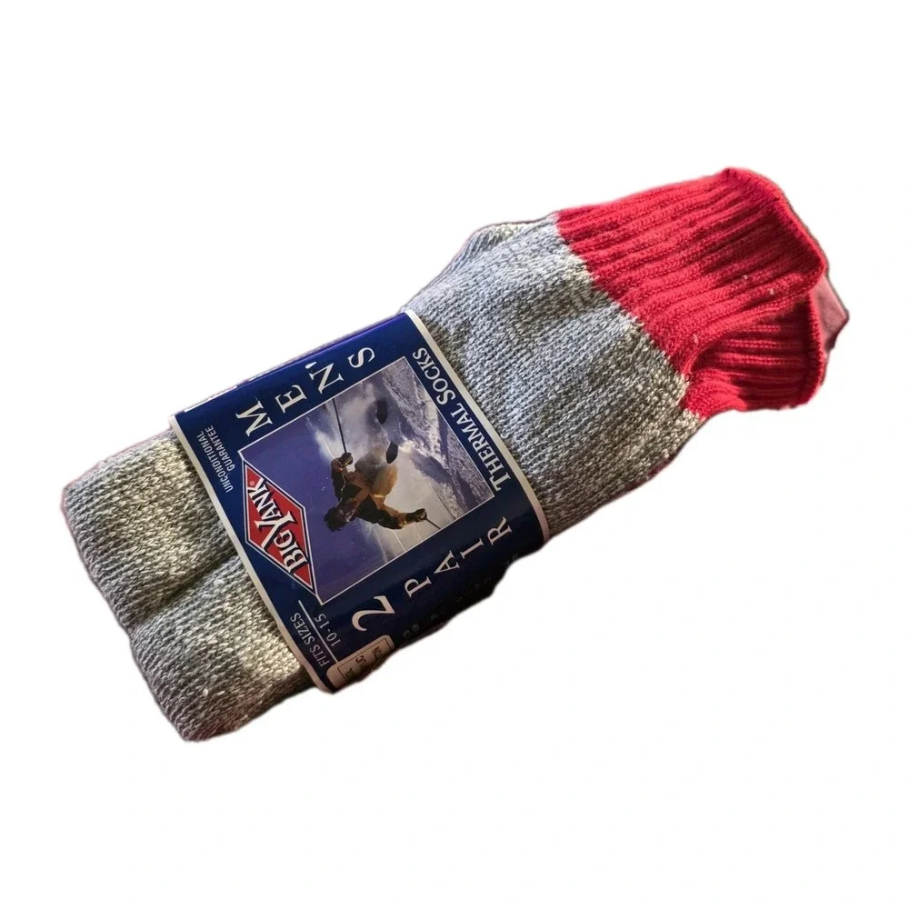 VTG 1999 Big Yank Thermal Socks Men's 10-15 2-Pack‎ Gray Red Wool Blend USA NOS