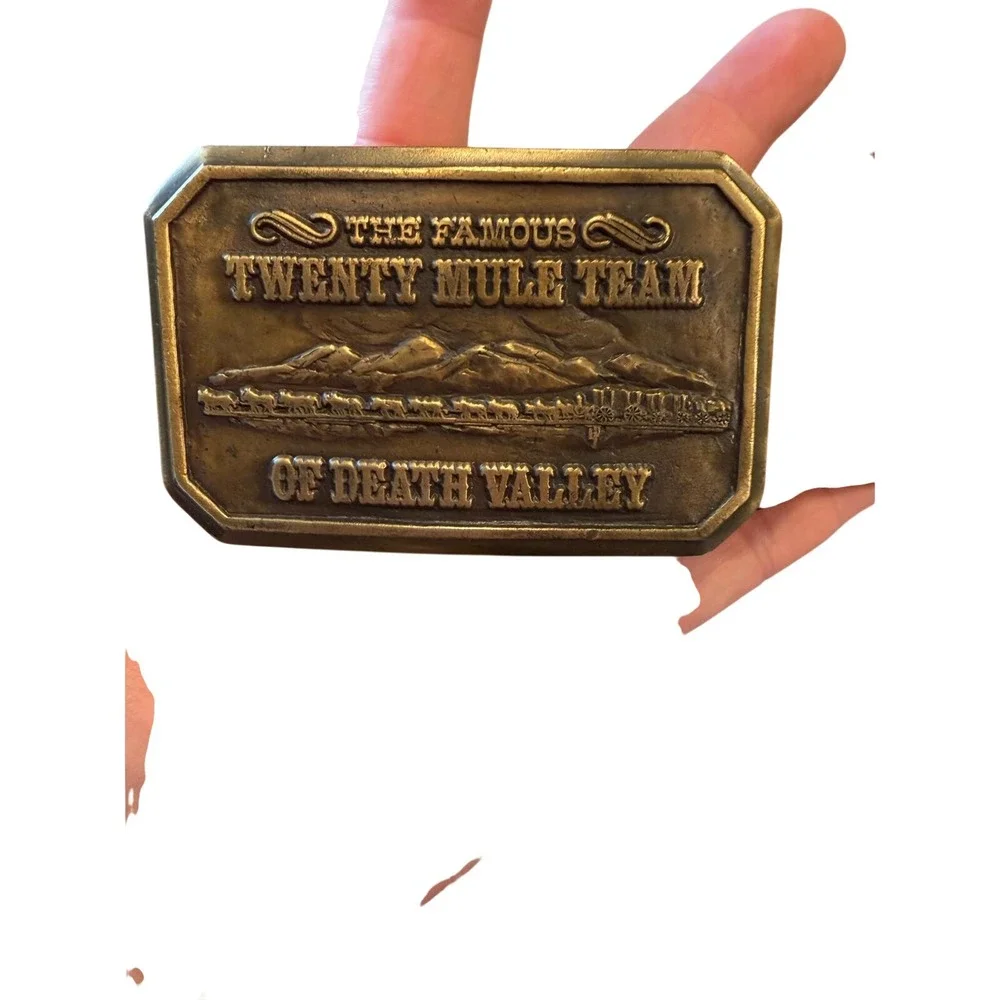 Vintage Twenty Mule‎ Team Death Valley Brass Belt Buckle & Leather Belt US Borax