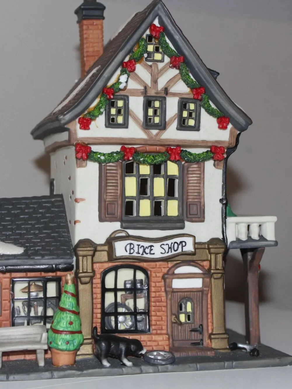 Vintage Heartland Valley Village Christmas Porcelain House Bike Bicycle Shop
