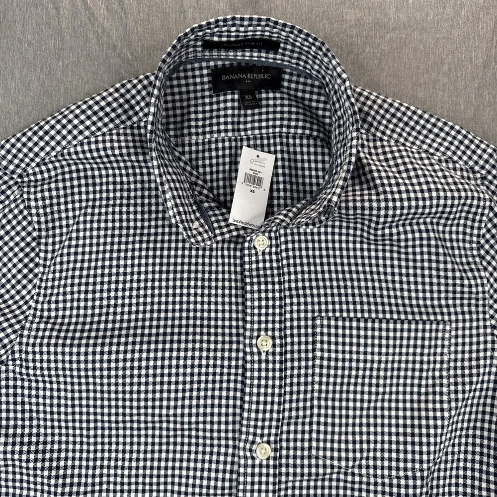 Banana Republic Mens Large Untucked Blue Checked  XS Button Down Long Sleeve NWT