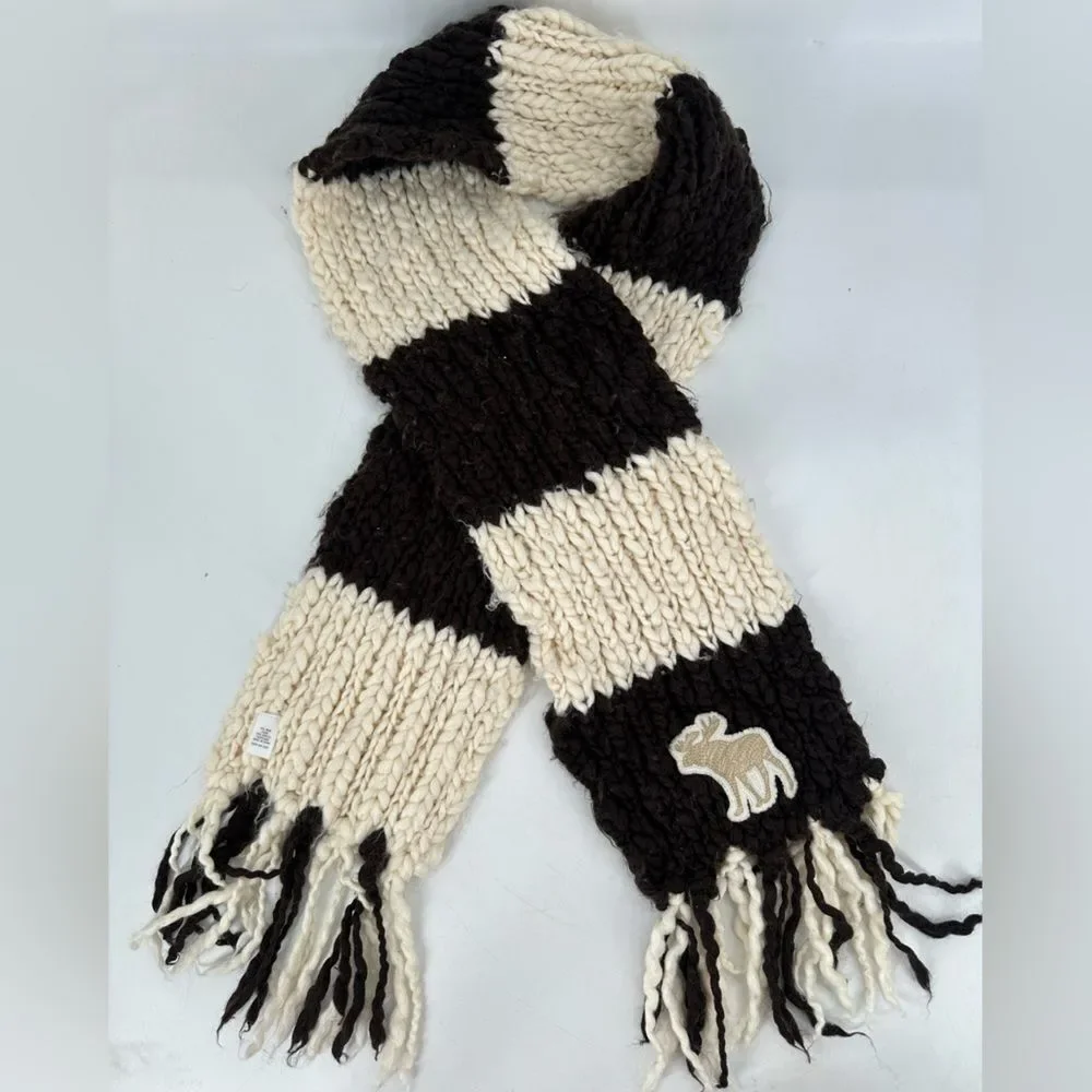 Vintage Y2K Embroidered Abercrombie And Fitch Chunky Knit Scarf Wool Blend