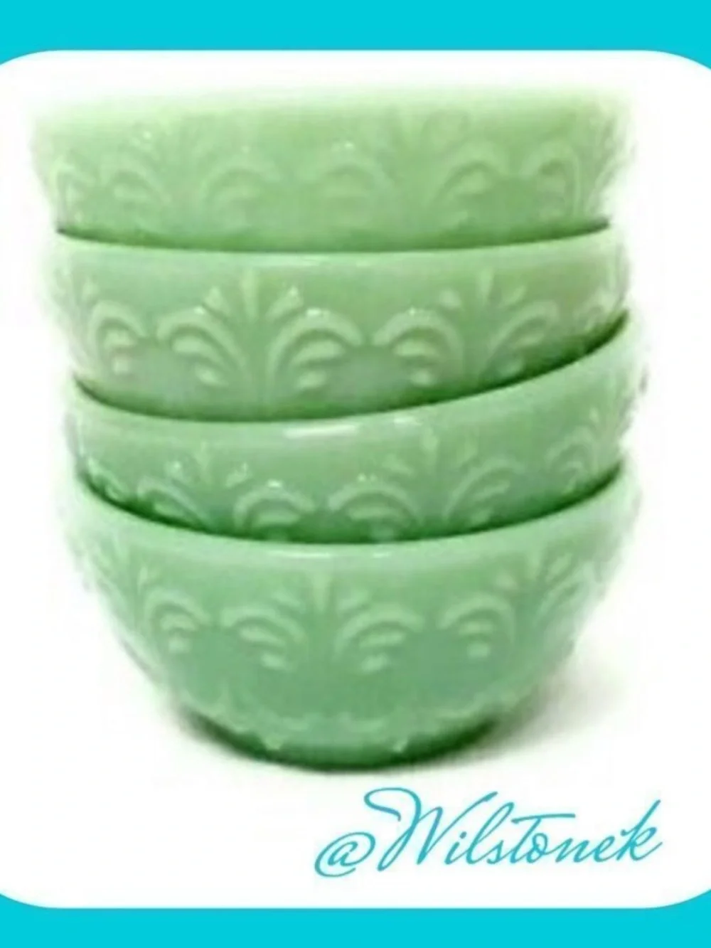 Mint Green Embossed Stoneware Bowls - Set of 4