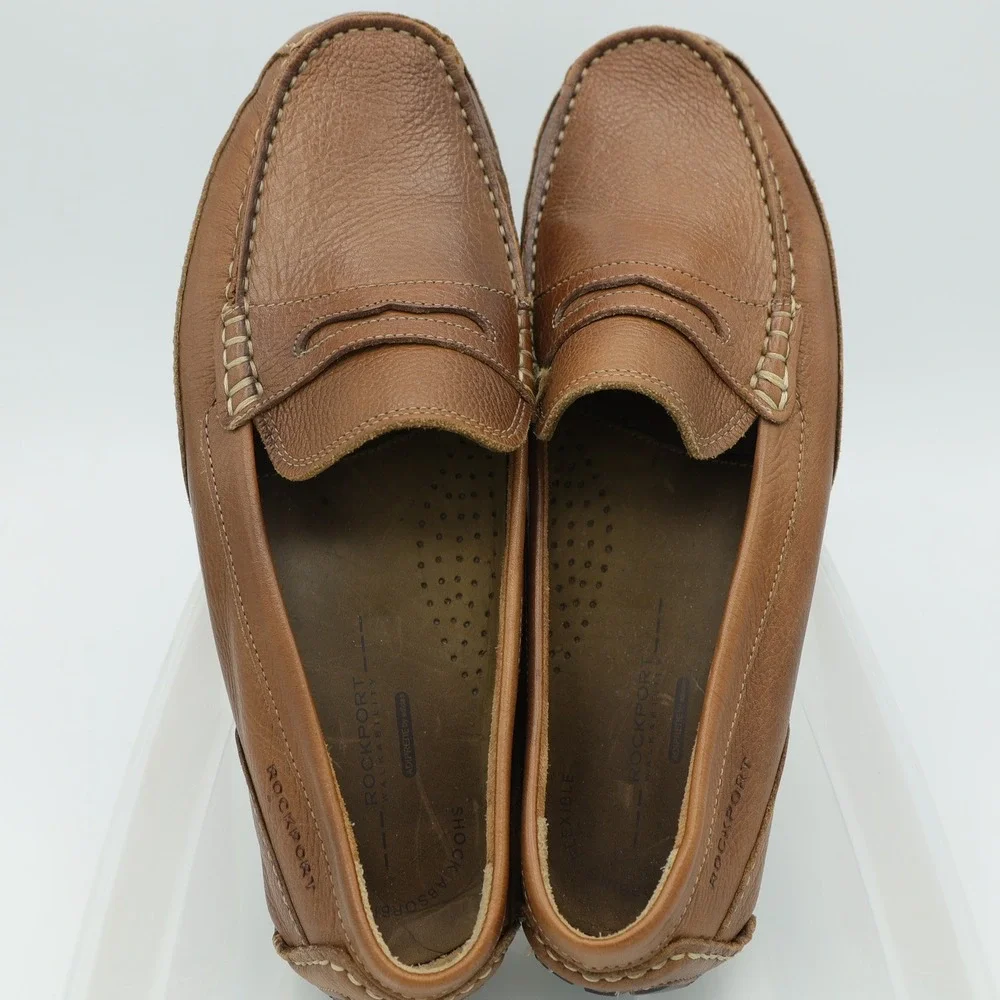 Rockport Mens M76501 Tan Brown Leather Penny Loafer Driving Shoes‎ Size 9.5 W