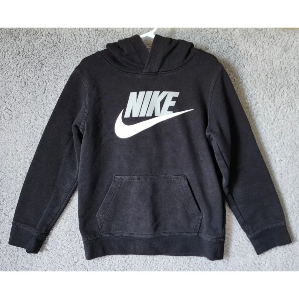 Nike Black Swoosh Logo Kangaroo Pocket Basic‎ Pullover Hoodie Youth Size Large 7