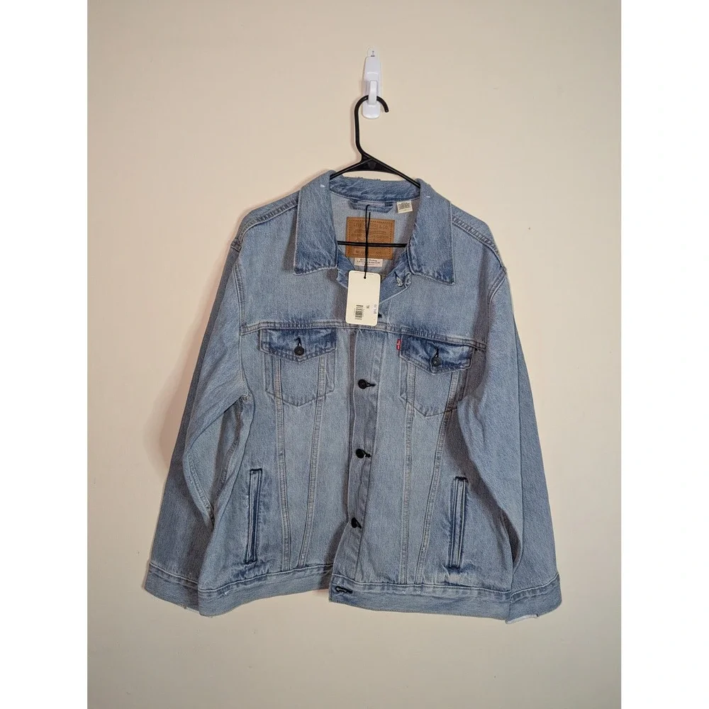 Levis Premium Relaxed Trucker Jacket Light Wash Denim Mens‎ Large A57820002 NEW