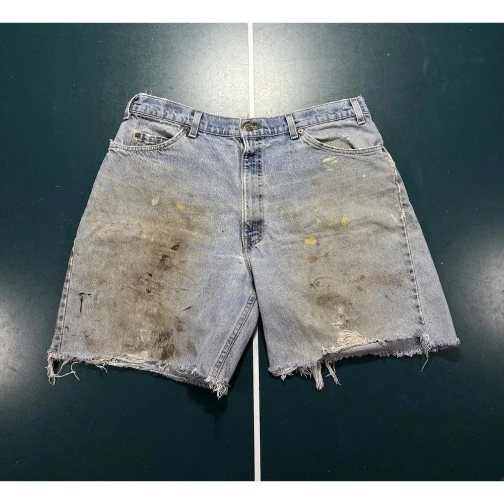 Vtg 90s Levi's 560 Orange Tab Jean Shorts Size 34‎ Distressed Cut Off Denim USA