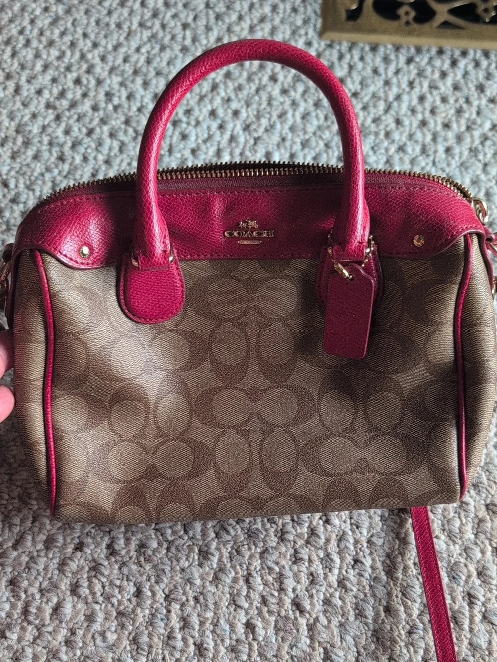 Coach Brown Signature Canvas Satchel with Red Trim - Pre 1994