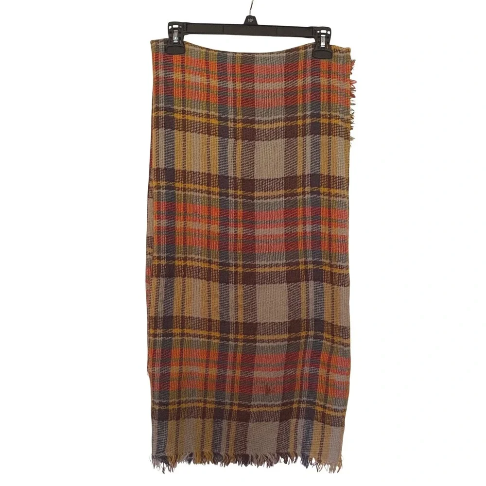 Vtg Funky Monkey Tartan‎ Plaid Blanket Scarf Fall Dark Academia Prep Tweed Core