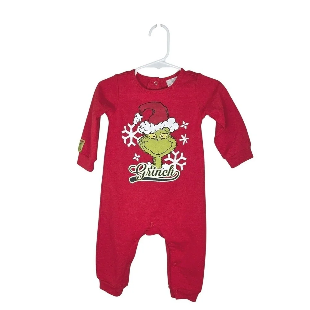 Dr. Seuss The Grinch Baby Christmas Romper 6-9M Red Footless One Piece
