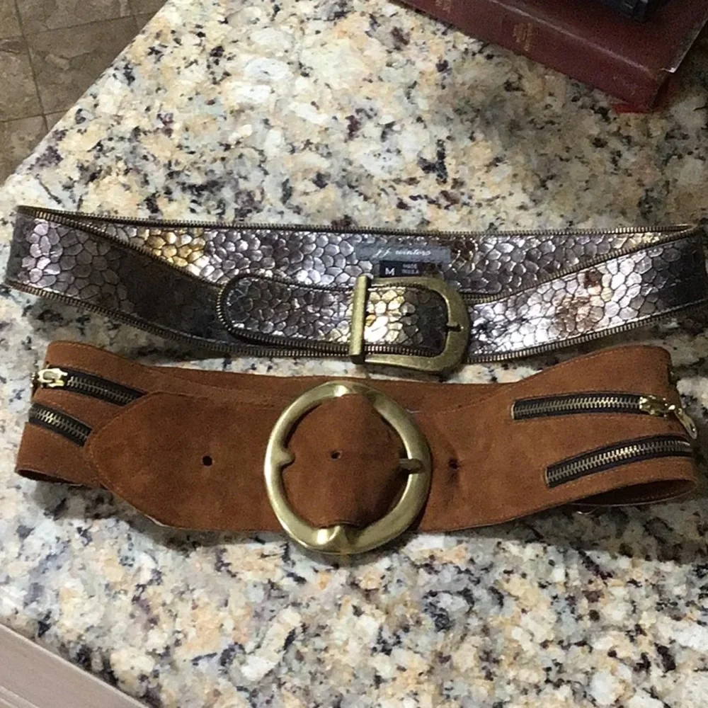 JJ Winters Brown Suede and Gold Leather Belt Bundle - Small & Med