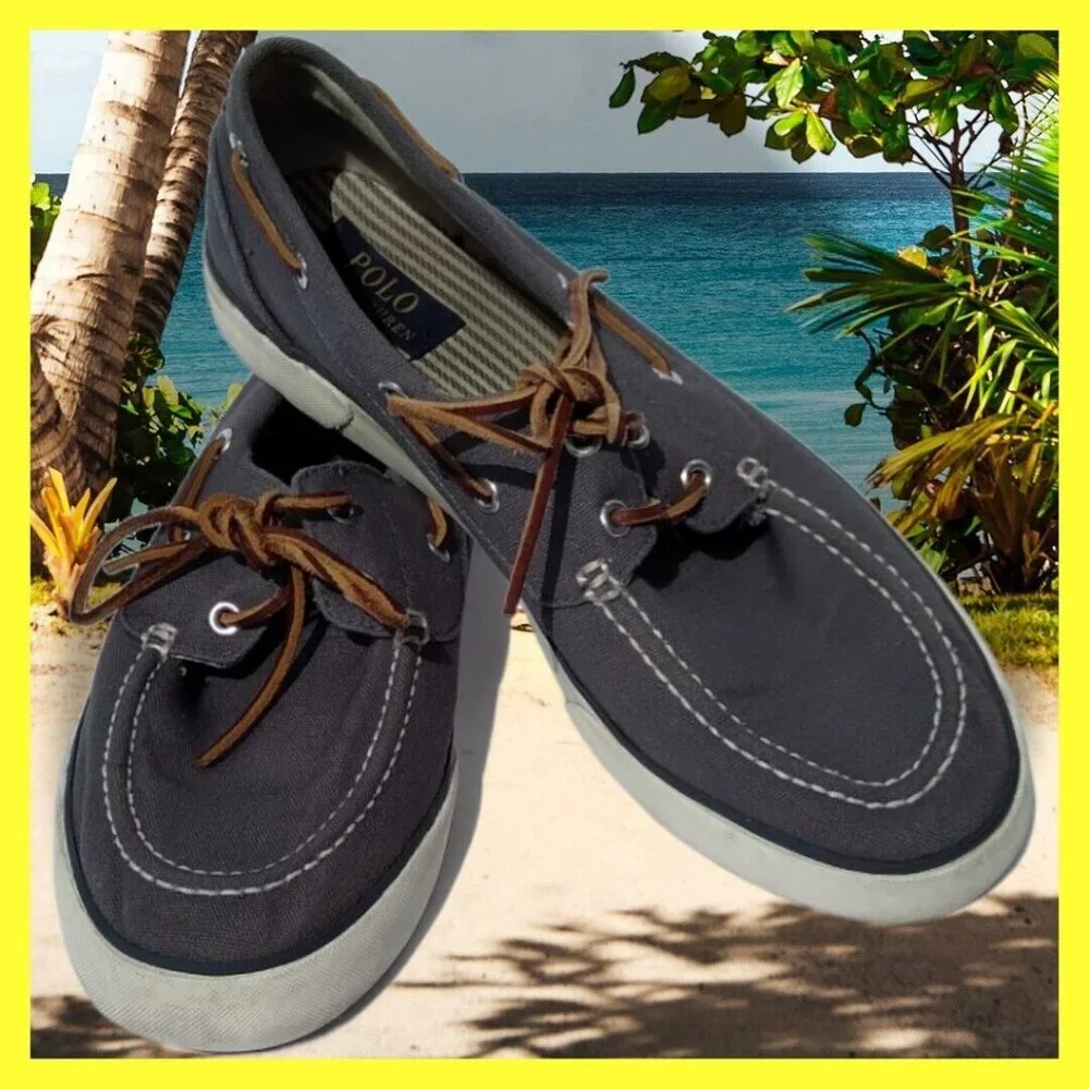 Polo Ralph‎ Lauren Franz Men’s Gray Lace Up Oxford Boat Shoes Size 10 D